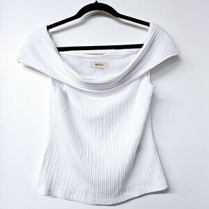 NWT MADEWELL Women's Ribbed Off-the-Shoulder White Stretch Soft Shirt Top (M)
